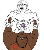 2soyjaks arm black_skin brown_skin buff bwc closed_mouth ear glasses hand leg nsfw open_mouth penis queen_of_hearts sex soyjak stubble variant:smugjak variant:unknown // 783x893 // 66.8KB