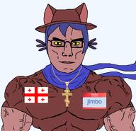 animal brown_skin buff cat christianity closed_mouth clothes cross flag:georgia_(country) georgia glasses hat hello_my_name_is_(sticker) jimbo_(namefag) jimbo_(user) jimbo_won meta:namefags muscles necklace niko_(oneshot) non_binary orthodox_cross purple_hair scarf soybooru soyjak subvariant:muscular_chud text transparent_background trend:aryan variant:chudjak yellow_sclera // 1059x1022 // 177.5KB