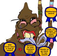 award bloodshot_eyes brown_skin brown_troonjak deformed frankenpenis glasses maggots masectomy_scars nipple pooner qa_(soyjak_party) rope rotting scar stitch stitches suicide teeth tongue trend:slopjak variant:feraljak white_background // 1516x1504 // 562.0KB