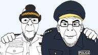 army beard clothes ear friendship glasses hat idubbbz looking_at_you military military_cap police police_hat police_uniform series:trios_&_duos smile soyjak stubble variant:patriotjak variant:policejak // 2058x1158 // 67.5KB