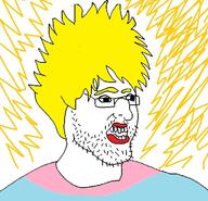 dragon_ball glasses open_mouth soyjak stubble super_saiyan tranny variant:unknown yellow_hair // 720x692 // 162.2KB