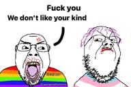 2soyjaks aids angry beard closed_mouth drop_the_t faggot fuck_you gay gays_against_groomers glasses hashtag lgbt meta:not_oc open_mouth purple_hair rainbow text tranny troon variant:bernd variant:gapejak yellow_teeth // 1386x926 // 607.7KB