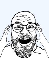 arm beard glasses hand merge open_mouth series:fusionjaks soyjak stubble subvariant:ppplier transparent_background variant:its_out_get_in_here variant:markiplier_soyjak variant:ppp // 673x800 // 172.9KB