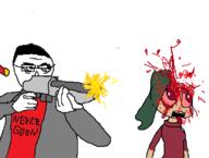 ack anime bloodshot_eyes firearm green_hair holding_firearm holding_gun holding_object never_goon shooting variant:chudjak // 790x597 // 54.5KB