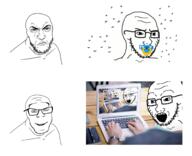 anime clothes computer concerned croat flies frown glasses japan laptop open_mouth pacifier piracy punisher_face screen soyjak stubble variant:feraljak variant:soyak // 2548x2070 // 1.8MB