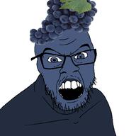 angry blue_eyes blue_skin clothes eyes_like_the_o-o-cean food foodjak fruit glasses grape hat mustache open_mouth series:fruiterz! soyjak stubble variant:feraljak white_background // 1500x1500 // 472.0KB