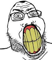 angry clenched_teeth glasses merge soyjak stubble variant:feraljak variant:markiplier_soyjak2 yellow_teeth // 639x736 // 230.7KB