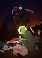 admin_6 admin_thrembo baby bald big_lips bloodshot_eyes brown_hair brown_skin classical_art_parody dan fire gigachad glasses green_skin horse jakparty_soykparty jartynigger night robe shading stubble subvariant:hunky_twink_sex_machine subvariant:jartycuck subvariant:patrick subvariant:wholesome_soyjak sword variant:chudjak variant:gapejak variant:impish_soyak_ears variant:soyak variant:soytan white_skin yellow_hair // 782x1072 // 784.7KB