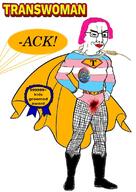 ack award chud closed_mouth clothes full_body glasses hair neovagina pink_hair rope smile smug soyjak superhero text tranny transwoman variant:chudjak // 563x797 // 91.5KB
