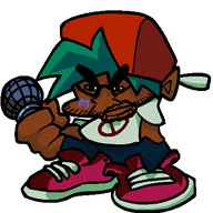 animated black_skin blue_hair boyfriend_(friday_night_funkin') cap closed_mouth clothes discord discord_logo_facial_mark facial_mark fnf_pedo friday_night_funkin' glasses hair hat microphone nigger soyjak stubble sweating variant:unknown yellow_sclera // 409x412 // 108.9KB