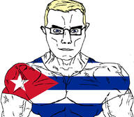arm blue_eyes buff chud closed_mouth country cuba flag flag:cuba glasses muscles subvariant:chudjak_front subvariant:muscular_chud variant:chudjak yellow_hair // 1059x929 // 208.4KB