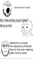 atheism glasses neutral open_mouth religion soyjak stubble subvariant:neutralplier text variant:gapejak variant:markiplier_soyjak variant:wojak // 649x1165 // 138.9KB