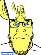2soyjaks angry blue_eyes closed_mouth cuck hand head_box keyed pointing qa_(4chan) small_eyes soyjak text variant:markiplier_soyjak yellow_skin // 600x800 // 311.0KB