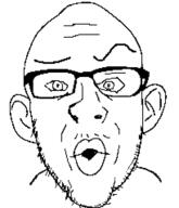 ear glasses half_open_mouth merge meta:low_resolution mustache raised_eyebrow redraw series:fusionjaks soyjak stubble subvariant:nucob variant:cobson variant:nojak // 205x238 // 19.5KB