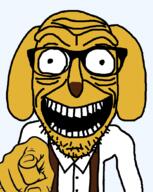 clothes dog dog_ear glasses janny open_mouth pointing pointing_at_viewer smile stubble suspenders teeth variant:rickjak yellow_skin // 829x1043 // 68.0KB