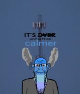 ambience blue_skin calm cell_tower closed_mouth clothes ear glasses grey_shirt hair highway irl_background skin soyjak steam stubble text variant:markiplier_soyjak // 680x798, 17.9s // 8.5MB