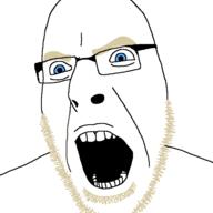 angry blue_eyes glasses open_mouth soyjak stubble variant:cobson yellow_hair // 721x720 // 11.2KB