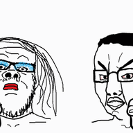 2soyjaks angry animated bloodshot_eyes closed_mouth glasses hair makeup open_mouth painted_nails pointing pointing_at_viewer soyjak stubble tranny variant:a24_slowburn_soyjak variant:chudjak // 560x351 // 65.0KB