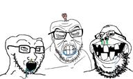 3soyjaks brain brainlet closed_eyes drool glasses missing_teeth retard retarded saliva stubble subvariant:retarded_gapejak variant:feraljak variant:gapejak variant:soyak wrinkles // 1593x950 // 271.0KB