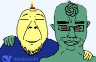 2soyjaks antenna asian chatgpt china chud chud_troon_alliance deepseek ear friends friendship glasses green_skin hairless hand hapy hugging red_sclera robot small_eyes smile soyjak stubble variant:bernd variant:chudjak yellow_skin // 834x541 // 81.7KB
