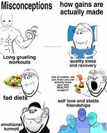 bags_under_eyes beanie calm cigarette closed_eyes doomer dumbbell ear glasses hamburger multiple_soyjaks open_mouth pillow salad sleeping smile smoking soyjak stubble subvariant:wholesome_soyjak text variant:3lads variant:gapejak variant:impish_soyak_ears watermark wojak // 1024x1280 // 110.3KB