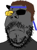 brown_hair closed_mouth eyepatch frown glasses grey_skin hair headband metal_gear soot soot_colors soyjak soyjak_party stubble variant:gapejak video_game // 600x800 // 74.3KB