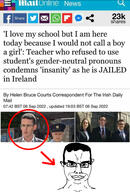 closed_mouth country ear glasses hair ireland news smile smug soyjak subvariant:chudjak_front text tranny variant:chudjak // 1080x1593 // 585.2KB