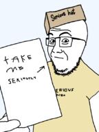 arm body glasses holding_object looking_at_you meta:tagme normal open_mouth paper serious_hat serious_shirt soyjak stubble take_me_seriously tongue transparent_background variant:paperjak variant:unknown // 640x853 // 26.5KB