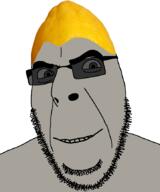 black_eyes glasses grey_skin grey_teeth hair iron lemon lemon_(user) smile soyjak stubble teeth tinted_glasses variant:cobson // 1442x1730 // 335.0KB