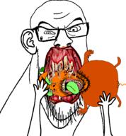 2soyjaks eating froot meta:tagme soyjak subvariant:feralrage variant:feraljak variant:gapejak you_were_one_i_ker // 873x941 // 205.4KB