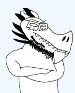 artist:crimsonvoidhydra1488 beard closed_mouth crossed_arms glasses horn sharp_teeth spike variant:dragonjak // 564x699 // 15.7KB