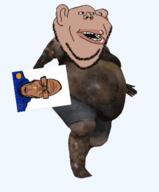 2soyjaks animated brown_skin clothes ear fat flag flag:european_union full_body glasses holding_object left_4_dead_(series) open_mouth stubble subvariant:euromutt subvariant:impish_amerimutt variant:impish_soyak_ears variant:markiplier_soyjak walking // 384x464 // 546.8KB