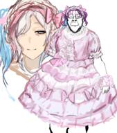 anime artist:shemmysloota bowtie clothes drawing dress fancy frill glasses gown hair paxiti pigtails princess purple_hair skirt soyjak stubble tranny transgender_flag troon variant:bernd // 1056x1200 // 996.1KB