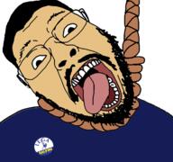 beard clothes glasses hair hanging leganordpadania mustache open_mouth rope salvini soyjak suicide tongue variant:bernd white_skin // 768x719 // 113.7KB