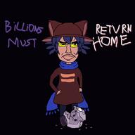 angry blue_hair closed_mouth clothes full_body glasses hair hat lightbulb millions_must_die oneshot soyjak subvariant:chudjak_front text variant:chudjak video_game white_skin // 894x894 // 224.8KB