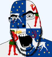 angry animal clothes club country county elk flag flag:norbotten glasses hair holding_club holding_object looking_to_the_left norrbotten open_mouth red_skin soyjak star_(symbol) stubble sweden teeth thick_eyebrows transparent_background variant:cobson wildman // 721x789 // 116.9KB