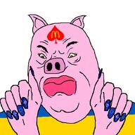 angry animal animal_ears bbc closed_mouth ear europe eyebrows flag:ukraine hohol looking_to_the_left mcdonalds meta:tagme nafo nato open_mouth pig pigger pink_skin queen_of_spades rusoriz_(namefag) slavshit slut soyjak subvariant:ukropson ukraine ukrop ukropig variant:cobson // 721x720 // 22.9KB