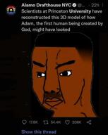 adam angry black_skin hair mustache reconstruction soyjak text tweet twitter variant:chudjak // 409x512 // 115.7KB