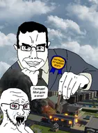 award badge buildings car cities_skylines closed_mouth clothes cyrillic_text eyebrows fire glasses hair holding_object open_eyes open_mouth sky stubble subvariant:chudjak_front suit text text_bubble variant:chudjak variant:soyak // 1554x2110 // 1.3MB