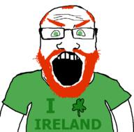 angry beard clover ginger glasses green_eyes green_shirt i_love ireland looking_at_you orange_hair red_hair subvariant:science_lover variant:markiplier_soyjak white_skin // 800x789 // 310.0KB