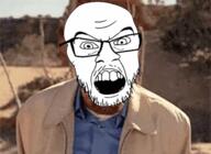 angry animated breaking_bad clothes glasses irl mustache open_mouth ozymandias soyjak stubble variant:feraljak walter_white // 498x362 // 2.5MB
