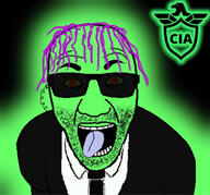 clothes fed glasses open_mouth purple_hair screaming soyjak stubble suit suit_and_tie sunglasses teeth tongue tranny trend:glowie troon variant:el_perro_rabioso // 1170x1089 // 271.7KB