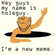 arm ear hand hole holeguy meme orange_skin smile soyjak stubble text variant:impish_soyak_ears waving // 200x200 // 19.8KB