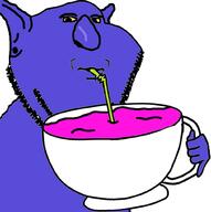 bowler clash_of_clans clash_royale cup drinking drinking_straw hand holding_object purple_skin sip soyjak stubble subvariant:impdrink variant:impish_soyak_ears yellow_eyes // 1000x1006 // 192.3KB