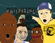 2soyjaks arm black_skin bloodshot_eyes cap clenched_teeth clothes coach_(left_4_dead) crying ellis_(left_4_dead) frog hand hat left_4_dead_(series) left_4_dead_2 mustache nick_(left_4_dead) no_nose open_mouth pepe pointing rochelle_(left_4_dead) soyjak special_infected spitter_(left_4_dead) stubble tshirt valve variant:two_pointing_soyjaks video_game white_skin wojak yellow_shirt zombie // 680x538 // 275.9KB