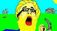 2_soyjaks church flag:united_states gun mcdonalds variant:eggbert yellow_beard yellow_glasses yellow_sclera // 1265x695 // 86.2KB