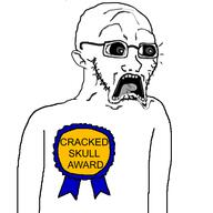 arm award badge cracked ear glasses open_mouth pain scared skull soyjak stubble subvariant:doctos teeth text tongue variant:soyak // 600x600 // 69.1KB
