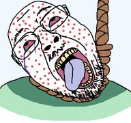 ack aids bloodshot_eyes clothes crying faggot faggot_flag flag:faggot flag:gay_pride_flag gay gay_flag hanging rope rotten_teeth tongue variant:bernd white_skin // 1255x1175 // 100.7KB