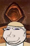 blue_eyes clothes desert drawn_background dune durag ear eyelids glasses lit_(4chan) sandworm small_eyes smile soyjak stubble subvariant:massjak subvariant:wholesome_soyjak variant:gapejak white_skin worm // 469x729 // 324.1KB