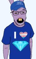 autism blue_shirt brimmiest_comments_section☣️☣️☣️_do_not_enter☣️☣️☣️ circus_2_(namefag) flag:transgender_pride_flag gem glasses i_heart i_love i_trans_heart no_nose please_be_patent_i_have_autism purple_skin saliva shirt_with_words soybooru soyjak stubble subvariant:chudplier subvariant:spedjak transgender_flag variant:feraljak variant:tewi yellow_sclera // 924x1495 // 194.6KB